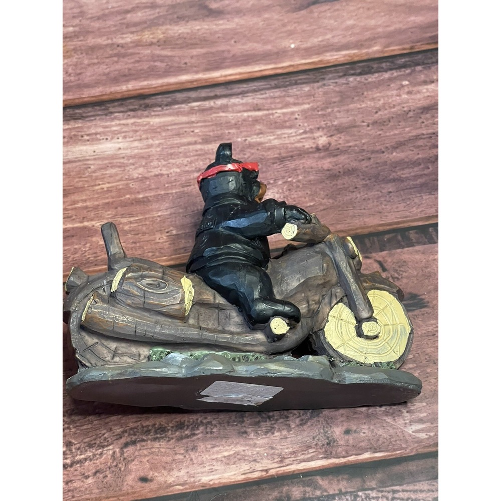 Bear Motorcycle Biker Figurine, 4.0" H - brown and black - Picture 7 of 8
